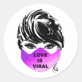 愛はウイルスの女の子コロナウイルスピンク顔マスク ラウンドシール