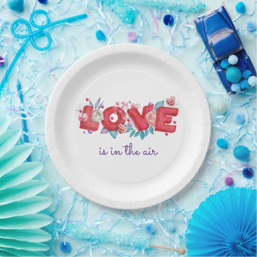 愛はエアウォーターの色のタイポグラフィ ペーパープレート (パーティー)