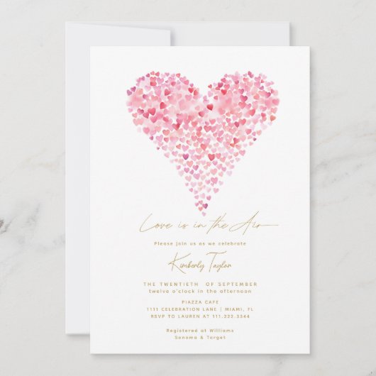 愛はエアピンクハートブライダルシャワー 招待状 (正面)