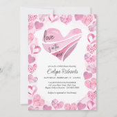 愛はエアピンクラブハートブライダルシャワー 招待状 (正面)