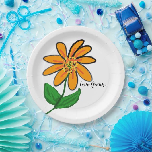 愛はオレンジ色の黄色に成長フローラ ペーパープレート (パーティー)