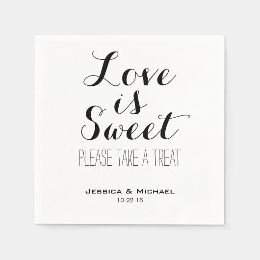 愛はカスタム白と黒の結婚甘い スタンダードカクテルナプキン (正面)
