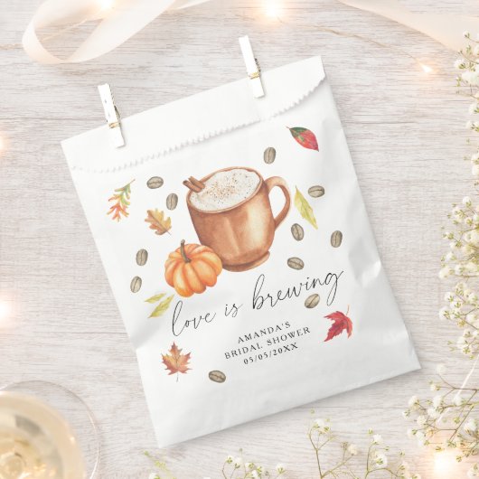愛はカボチャのコーヒーを醸造しているブライダルシャワー フェイバーバッグ (クリップ留めされた状態)
