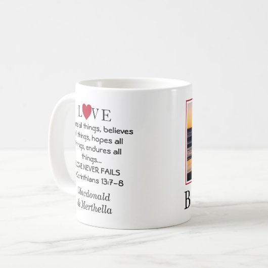 愛はクリスチャンの写真を必パーソナライズされたず失う コーヒーマグカップ (正面左)