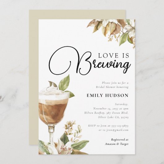 愛はコーヒーのブライダルシャワーの招待状を醸造している 招待状 (正面/裏面)