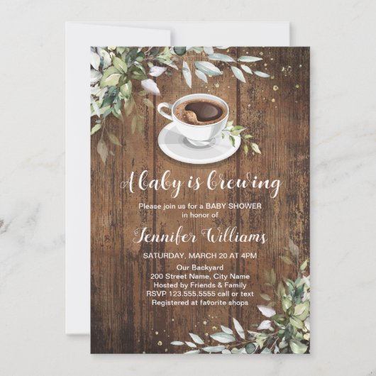 愛はコーヒーを醸造しているバー素朴ベビーシャワー 招待状 (正面)
