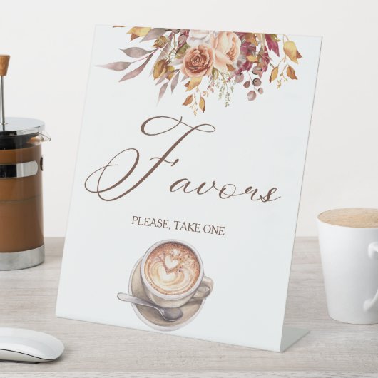 愛はコーヒーを醸造しているブライダルシャワーの好意テーブル 台座サイン (インサイチュ)