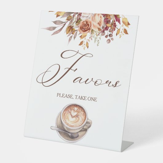 愛はコーヒーを醸造しているブライダルシャワーの好意テーブル 台座サイン (正面)