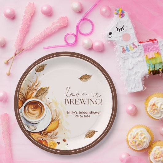 愛はコーヒーを醸造しているブライダルシャワーブランチ ペーパープレート (パーティー)