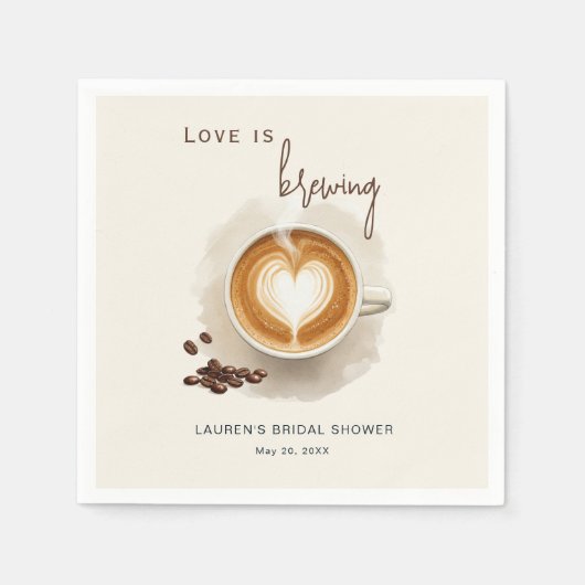 愛はコーヒーを醸造しているブライダルシャワー スタンダードカクテルナプキン (正面)