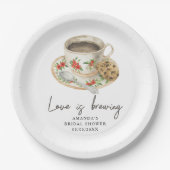 愛はコーヒーを醸造しているブライダルシャワー ペーパープレート (正面)
