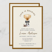 愛はコーヒーを醸造しているブライダルシャワー 招待状 (正面/裏面)