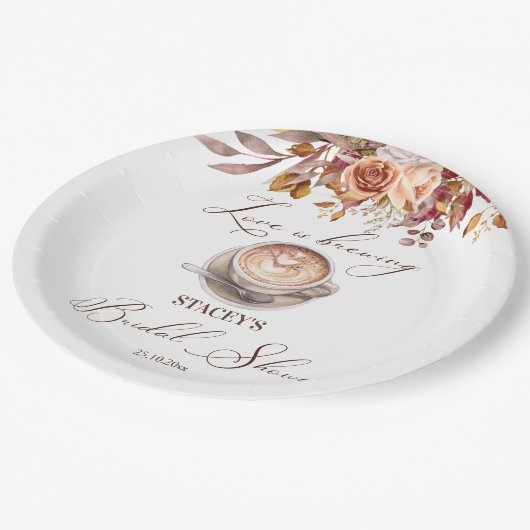愛はコーヒーを醸造している秋ブライダルシャワー ペーパープレート (アングル)