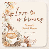 愛はコーヒーを醸造するブライダルシャワー好意 スクエアペーパーコースター (正面)