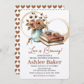 愛はコーヒーカップと書籍のブライダルシャワー 招待状 (正面/裏面)