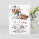 愛はコーヒーカップと書籍のブライダルシャワー 招待状 (スタンド正面)