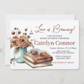 愛はコーヒーカップと書籍のブライダルシャワー 招待状 (正面)