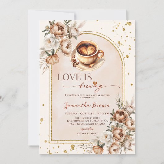愛はコーヒー愛好家を醸造しているブライダルシャワー招待状 招待状 (正面)
