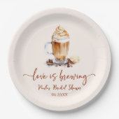 愛はコーヒー豆を醸造しているブライダルシャワー ペーパープレート (正面)
