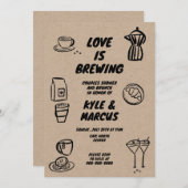 愛はコーヒー醸造テーマカップルのシャワーブランチ 招待状 (正面/裏面)