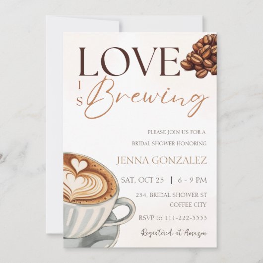 愛はコーヒー醸造ブライダルカップルのシャワー 招待状 (正面)