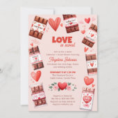 愛はスウィートチョコレートとハートブライダルシャワー 招待状 (正面)