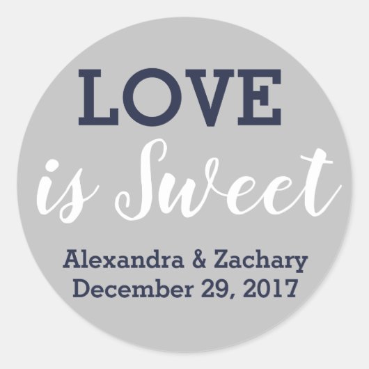 愛はスウィートネイビーブルーシルバー結婚の婚約 ラウンドシール (正面)