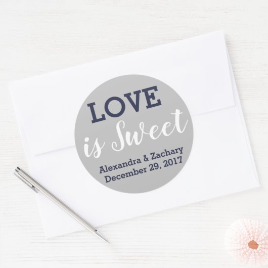 愛はスウィートネイビーブルーシルバー結婚の婚約 ラウンドシール (封筒)