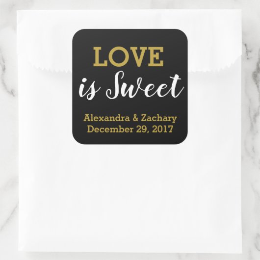 愛はスウィートブラック金ゴールド結婚の婚約の好意 スクエアシール (バッグ)