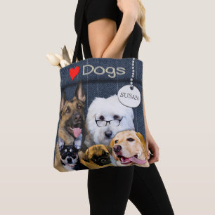 愛はトート- 5匹の犬の品種-のハート後をつけます トートバッグ