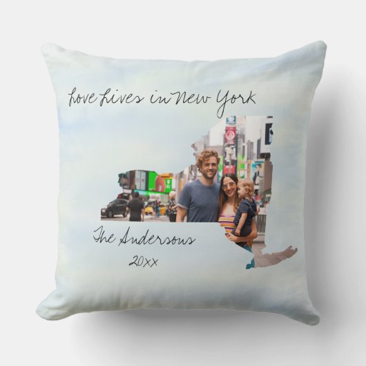 愛はニューヨークに住む州の形をした写真 クッション (正面)