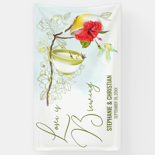 愛はハミングバードティーを醸造しているパーティー 横断幕 (縦)