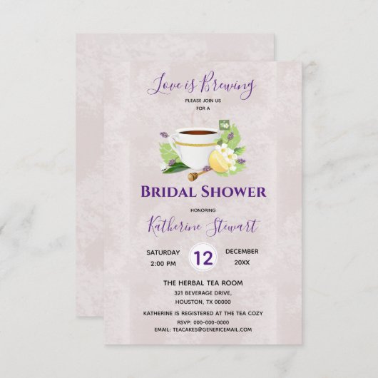 愛はハーブティーを醸造している |ブライダルシャワー 招待状 (正面/裏面)