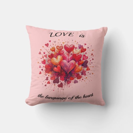 愛はバレンタインデーのハートの言語である クッション (正面)