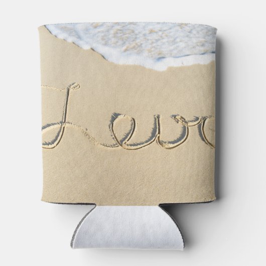 愛はビーチの砂の上に彫られた看板 缶クーラー (裏面)