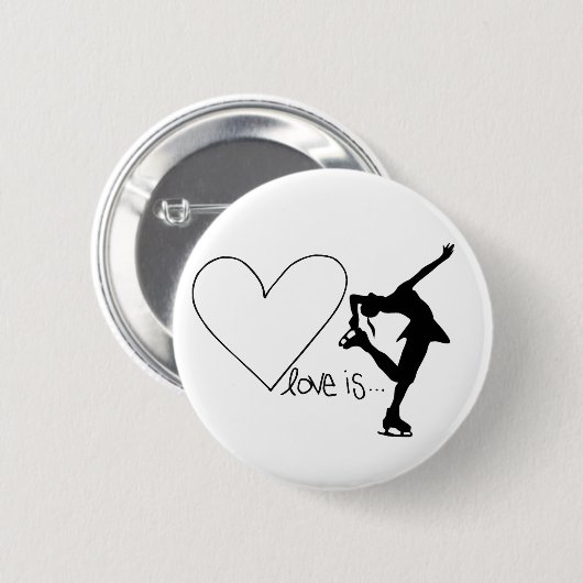 愛はフィギュアスケート、女の子のスケート選手及びハートです 缶バッジ (正面&裏面)