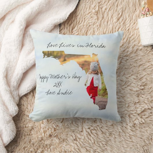 愛はフロリダに住む州の形をしたカスタム写真 クッション (ブランケット)