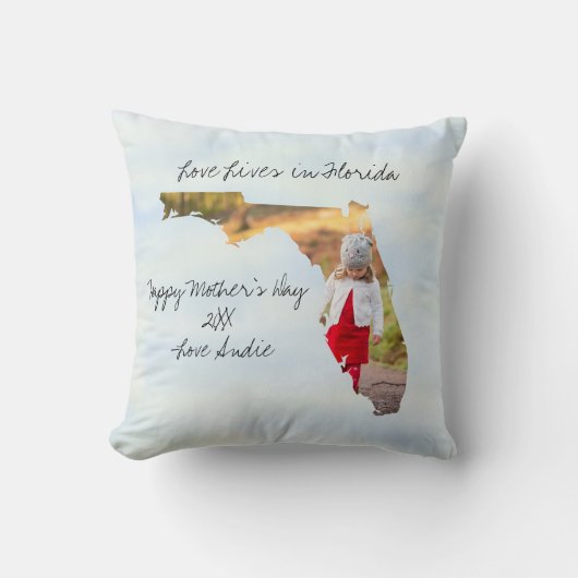 愛はフロリダに住む州の形をしたカスタム写真 クッション (正面)