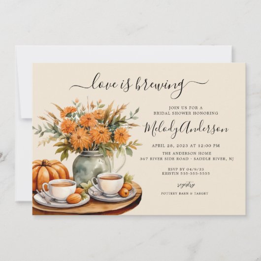 愛はブライダルシャワーの招待状を醸造している 招待状 (正面)