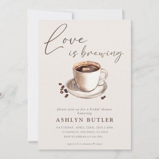 愛はブライダルシャワーの招待状を醸造している 招待状 (正面)