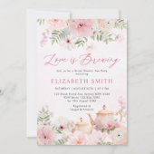 愛はブルーイングピンクフローラティーブライダルシャワー 招待状 (正面)