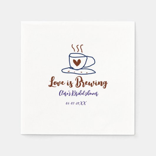 愛はブルーイング茶色の青いブライダルシャワー追加の名前 スタンダードカクテルナプキン (正面)