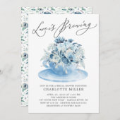 愛はブルーイング青いフローラブライダル茶シャワーインヴィ 招待状 (正面/裏面)