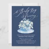愛はブルーイング青いフローラ男の赤ちゃんティーシャワー 招待状 (正面)