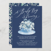 愛はブルーイング青いフローラ男の赤ちゃんティーシャワー 招待状 (正面/裏面)