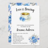 愛はブルーフラワーティーブライダルシャワー 招待状 (正面/裏面)