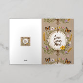 愛はボホ、ワイルドフラワー、小麦、蝶を育てる 箔グリーティングカード (外側レイダウン)
