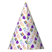 愛はラブレインボー結婚のケーキ紫ハート パーティーハット (裏面)