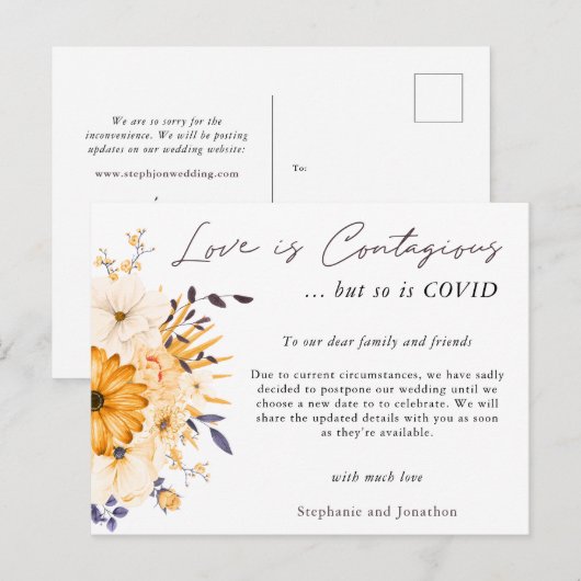 愛は伝染する ウェディング 延期 COVID19 花 案内ポストカード (正面/裏面)
