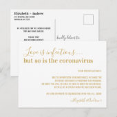 愛は伝染する ゴールド 結婚式延期 案内ポストカード (正面/裏面)